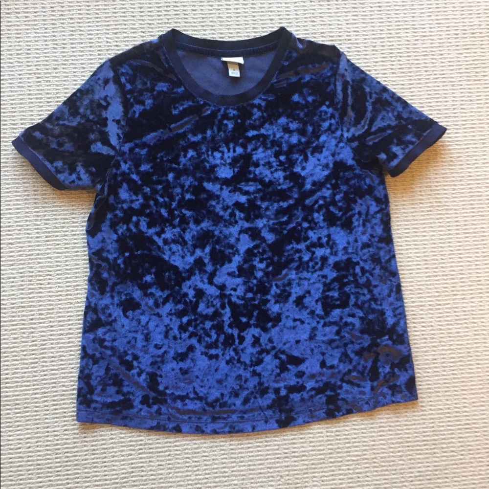 Navy Crushed Velvet Short Sleeve Top